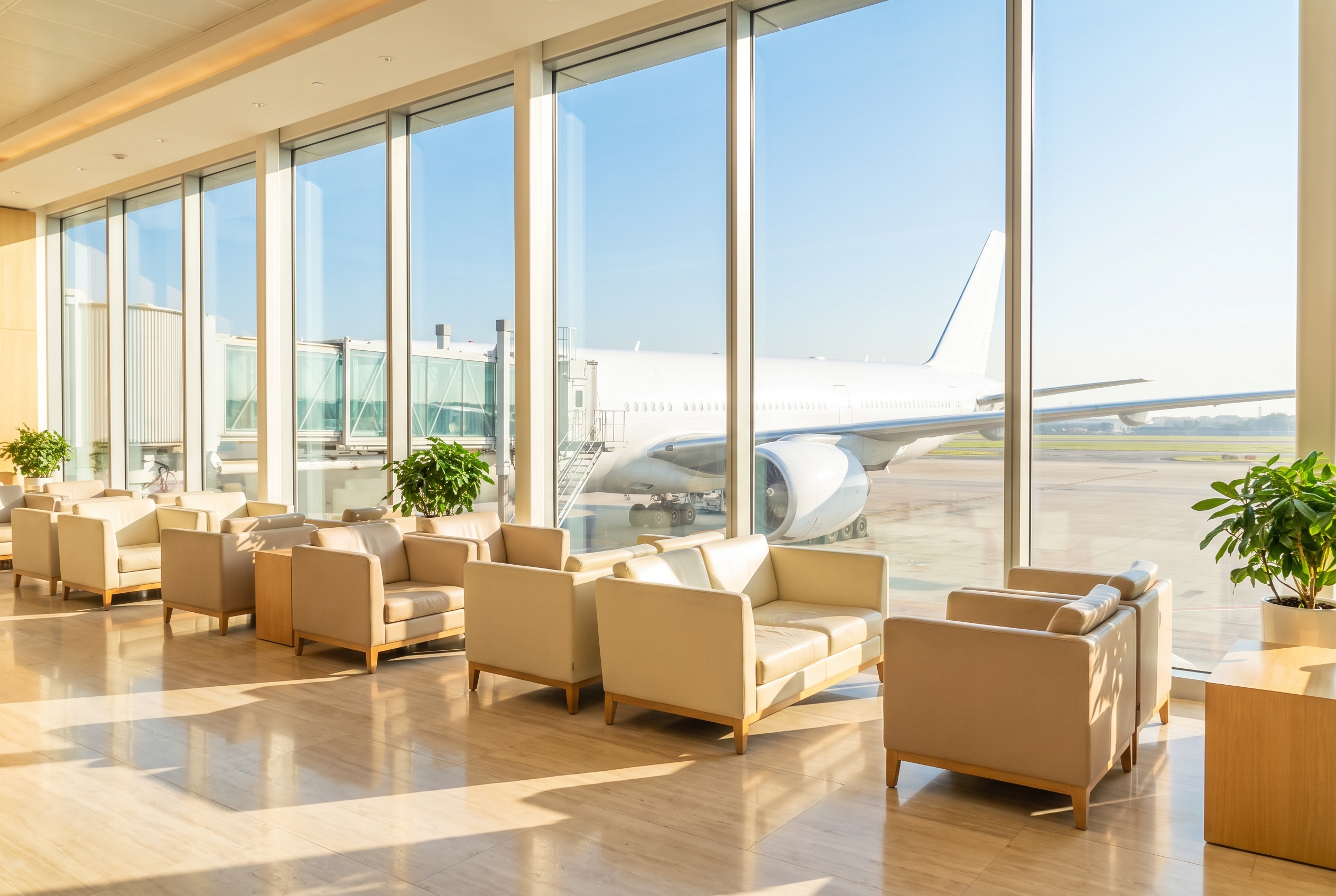 A quiet private terminal at dusk